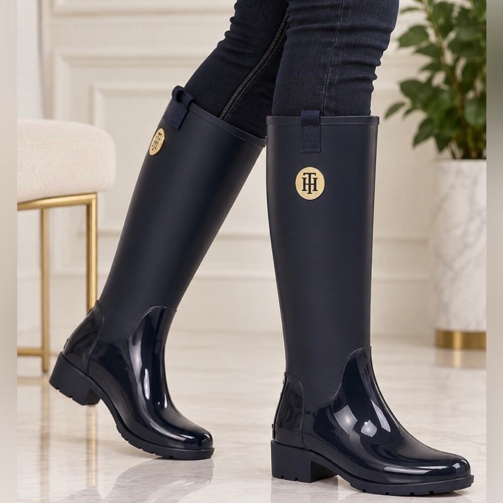 Tommy Hilfiger Karissa Women's Black Rubber Tall Rain Boots Size 8